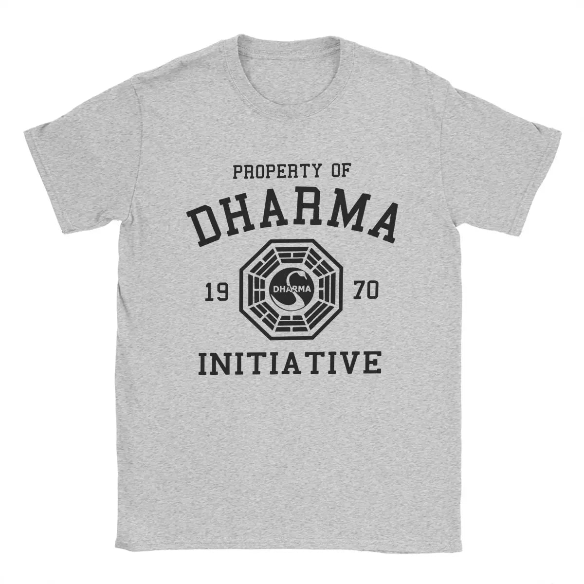 Men's Dharma Initiative T Shirts 1977 Tv Show Lost Cotton Clothes Novelty Short Sleeve Round Collar Tee Shirt Big Size T-Shirt