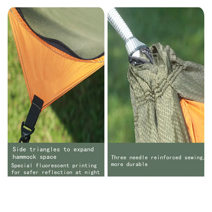 New Travelers camping outdoors with mosquito net hammocks, increased anti roll over speed, anti mosquito hammocks