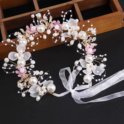 Children's Day Pearl Hairband Girl Performance Sweet Accessories Korean Version Super Immortal New Ribbon Flower Gift