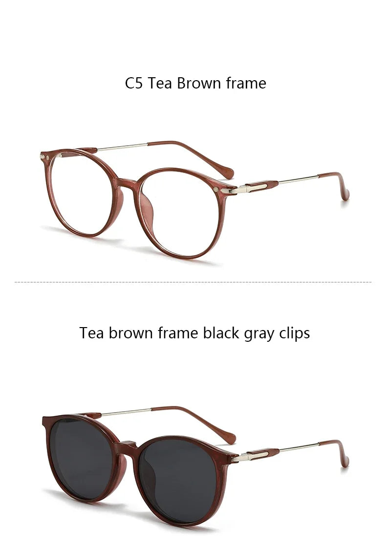 Oval Frame Women Myopia Sunglasses 6 In 1 Fashion Black Polarized Magnetic Clip On Glasses Prescription Can Custom