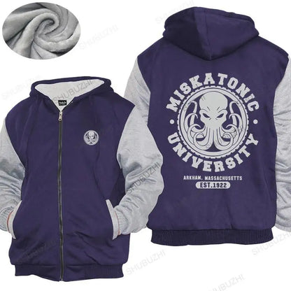 Mens winter warm coat loose tops Miskatonic University Men's hoodies Necronomicon Call Of Cthulhu Cthulu Lovecraft male hoodie