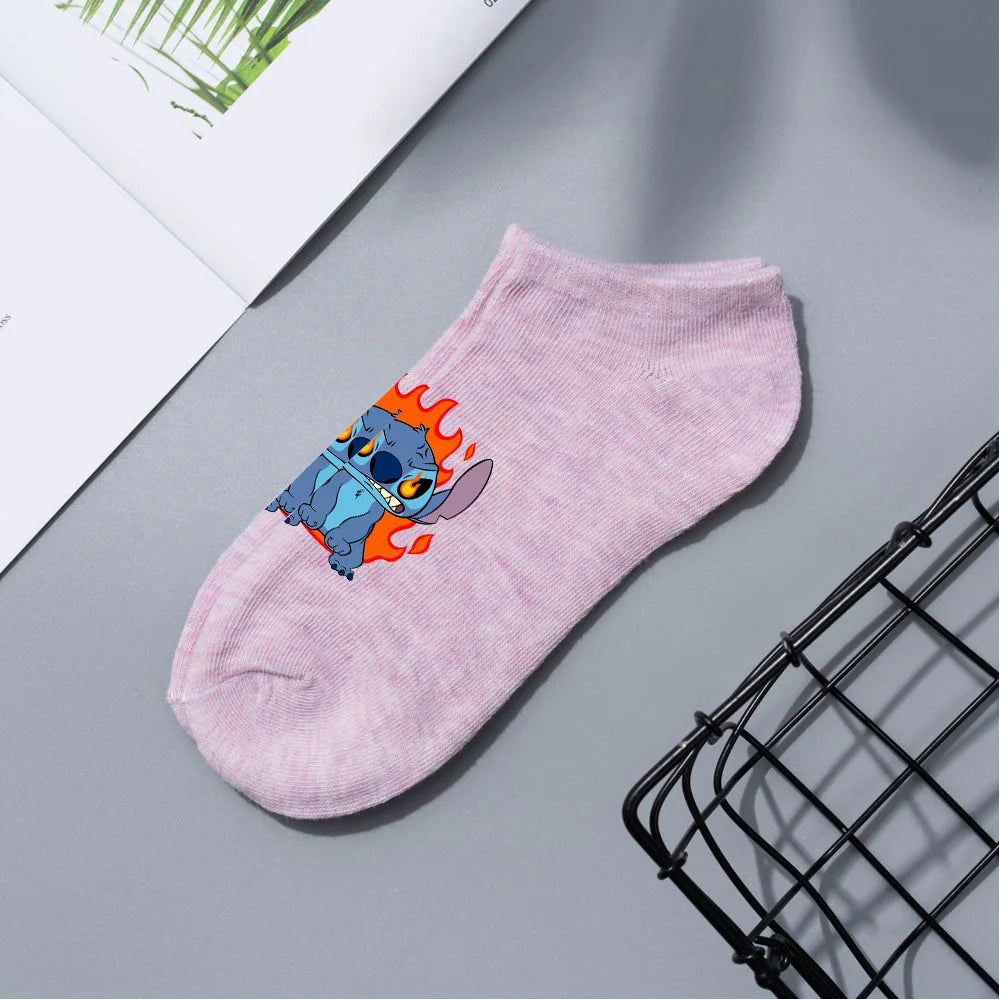 Anime Disney Lilo & Stitch Short Socks Cartoon Boat Socks Spring Summer Breathable Socks for Men and Women Cotton Ankle Socks