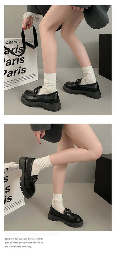 2024Women's Loafers  Spring British Style Slip On Platform Mary Jane Shoes Woman Japanese Jk Uniform Lolita Shoes Women