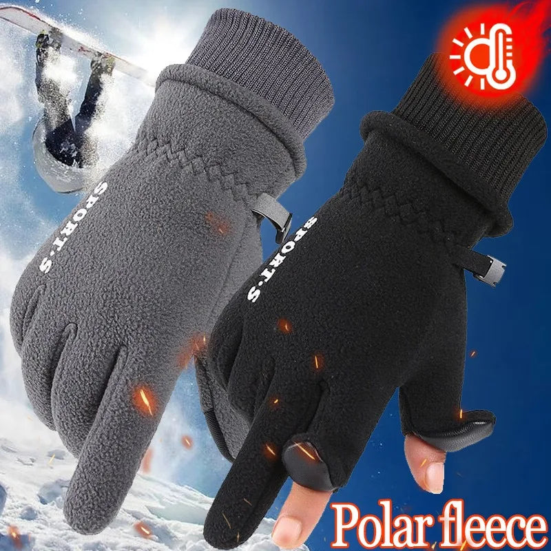 Winter Thickened Fleece Gloves Finger Flap Clickable Screen Glove Men Women Outdoors Skiing Cycling Motorcycle Sports Mittens