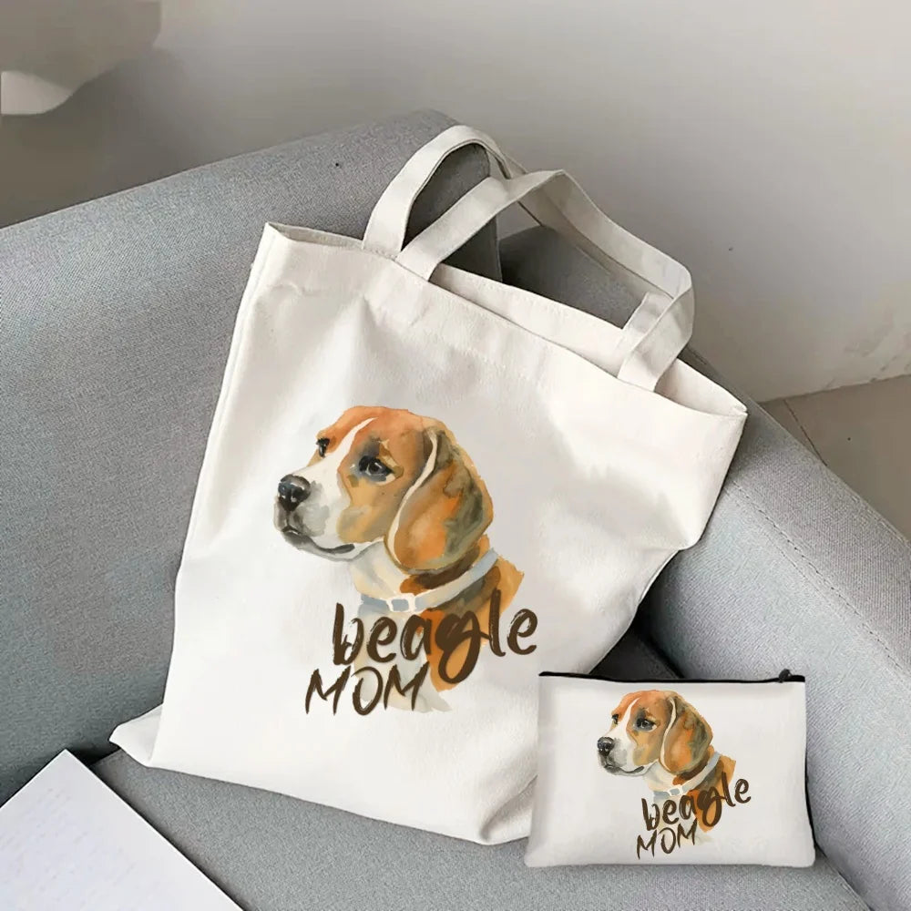 2pcs/set Beagle Bagel Dog Cute Print Tote Bag, Large Capacity Shoulder Bag, Women's Casual Handbag for Work School Shopping