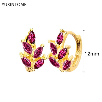 925 Silver Ear Needle Rose Red Hoop Earrings For Women Exquisite Water Drop/Flower/Heart Crystal Piercing Huggie Earring Jewelry