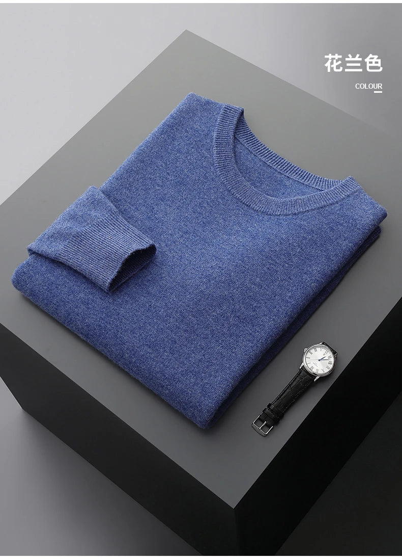 MVLYFLRT 100% Pure Merino Wool Sweater Men's Round Neck Pullover Tops Autumn Winter Thin Solid Color Sweater Versatile Basic