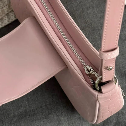 Woman's Bags Pink Single Shoulder Bag Metal Chain Heart Decoration Y2K Style Underarm Bag Loveliness Lady Fashion Handbags