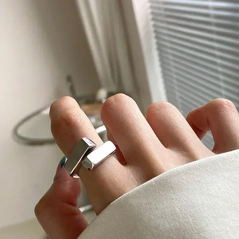 925 Sterling Silver Unique Simple Ring For Women Fashion Jewelry Finger Open Vintage Handmade Ring Allergy For Party Gift