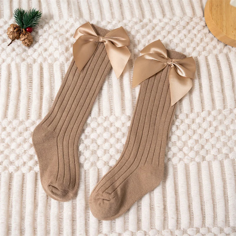 Baby Girls Socks Autumn Winter Kids Big Bow Knee High Long Soft Cute Kids Christmas Sock Cotton Red Newborn Socken For 0-8 Years