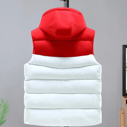 #3616 Winter Sleeveless Jacket Men Spliced Color Outerwear Vest Jacket Zipper Warm Thick Down Cotton Hooded Vest Man Slim Fit