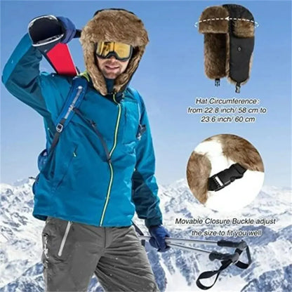 Men's Winter Trapper Aviator Trooper Earflap Warm Russian Waterproof Ski Hat Bomber Cap Russian Warm Ear Protectors Hats