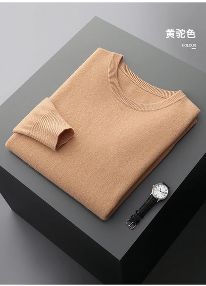 MVLYFLRT 100% Pure Merino Wool Sweater Men's Round Neck Pullover Tops Autumn Winter Thin Solid Color Sweater Versatile Basic