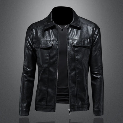 Men's Jacket Spring and Autumn Handsome Solid Color Collar Motorcycle Leather Coat Slim Fashion Leather Jacket M-5XL