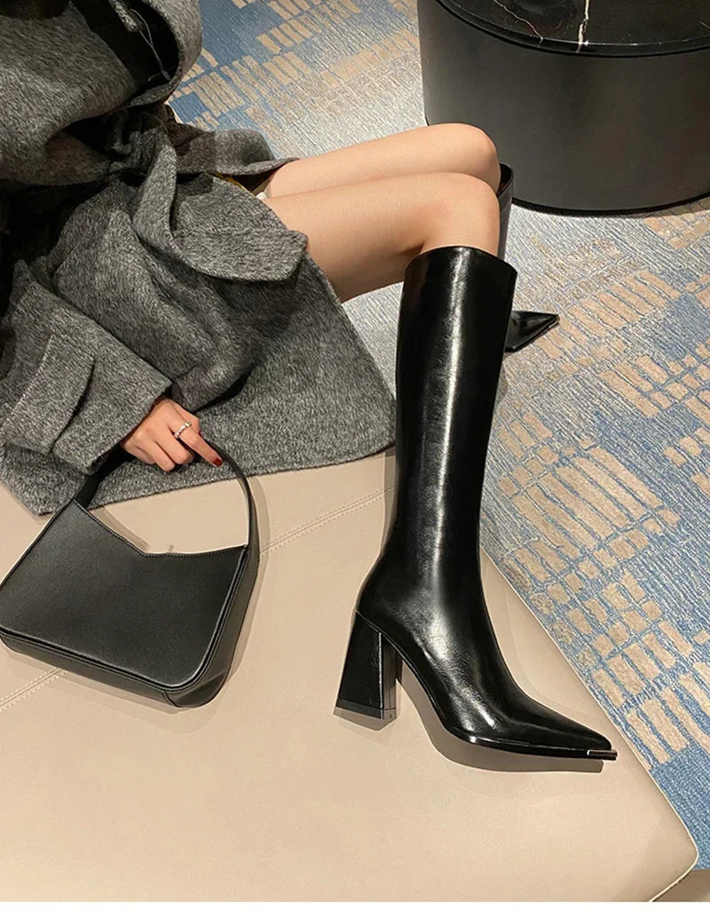 Pointed Toe Women High Boots Fashion Side Zippers Long Booties Ladies Elegant Party High Heel Shoes Winter Women's Footwear