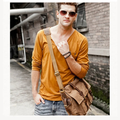 2023 Fashion Vintage Leather Canvas Women's Men's Messenger Bag Cotton Canvas Crossbody Bag Men Shoulder Bag Sling Casual Bag