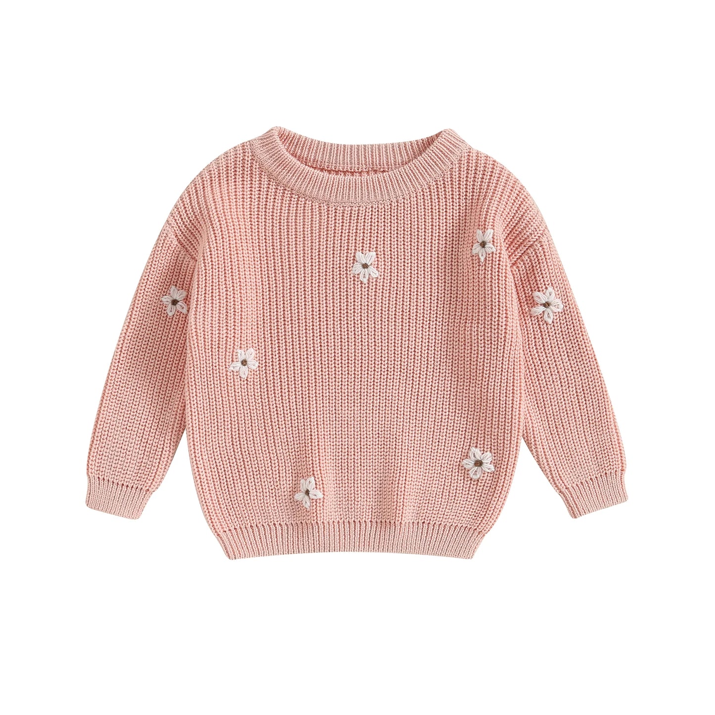 Baby Girl Autumn Fall embroidery Sweater Long Sleeve Crew Neck Flower Winter Warm Knit Pullover Sweater Infant Clothes