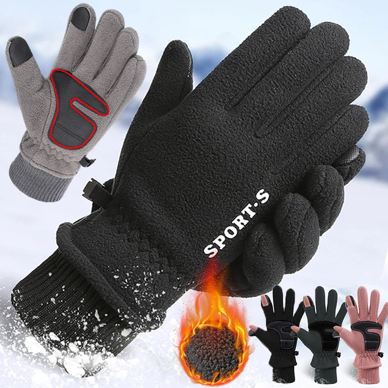 Winter Thickened Fleece Gloves Finger Flap Clickable Screen Glove Men Women Outdoors Skiing Cycling Motorcycle Sports Mittens