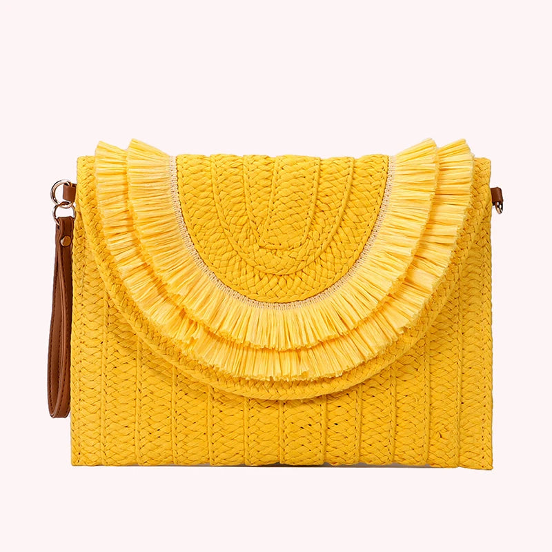 Raffia Straw Weaven Bags Fashion Ladies Wrist Clutches Summer Women Shoulder Crossbody Bags Handmade Handbags Purse Beach Bag