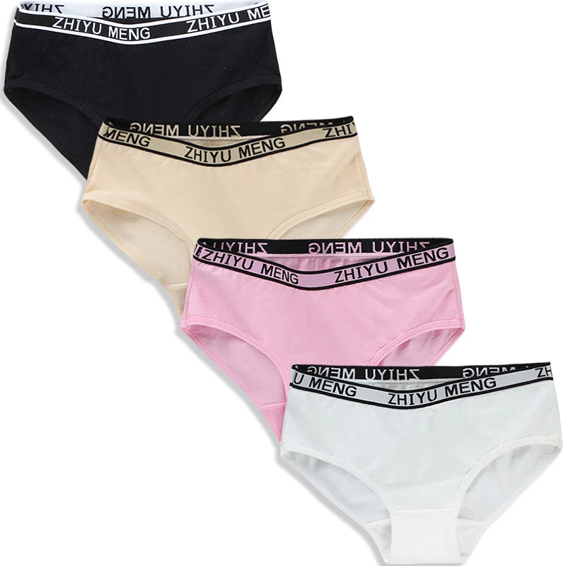 3PC Girl Panties Cotton/Spandex Letter Middle-waisted 14-16Y Children Student Briefs Underwear Underpants