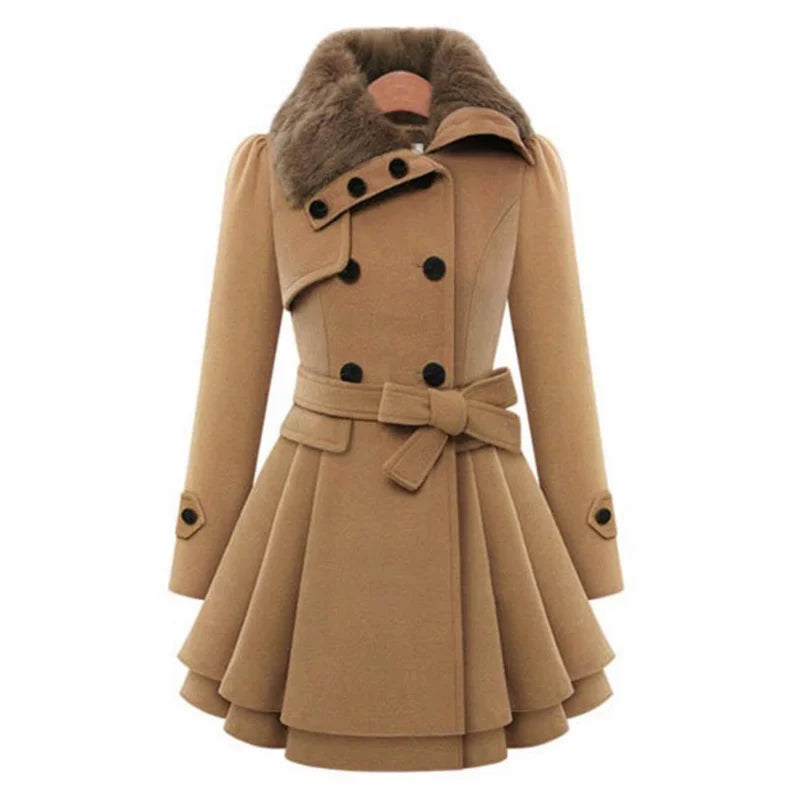 Winter Women's Jacket Windbreaker Warm Plush Thick Clothes Double Breasted Belt Autumn And Winter Korean Style Slim Lapel Coat