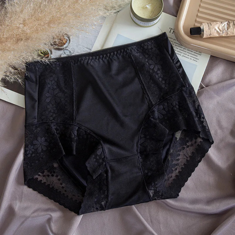 Luxury High Waist Panties Women Sexy Lace Satin Seamless Underwear Female Soft Breathable Traceless Plus Size Lingerie Interior