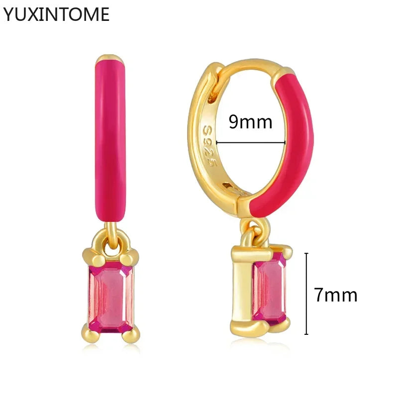 925 Silver Ear Needle Rose Red Hoop Earrings For Women Exquisite Water Drop/Flower/Heart Crystal Piercing Huggie Earring Jewelry