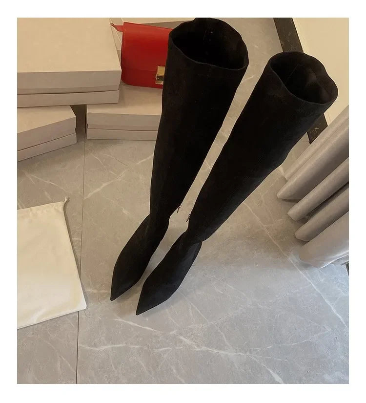 2024 Autumn and Winter New Over Knee Elastic Boots Women's High Heeled Pointed Knee Boots Slim And Versatile Boots