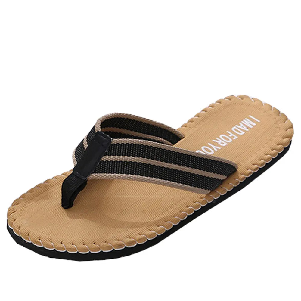 Flip-Flops For Men Summer Anti-Skid Breathable Home Outdoor Comfortable Slippers Daily Casual Regular Canvas Strap Flip-Flops