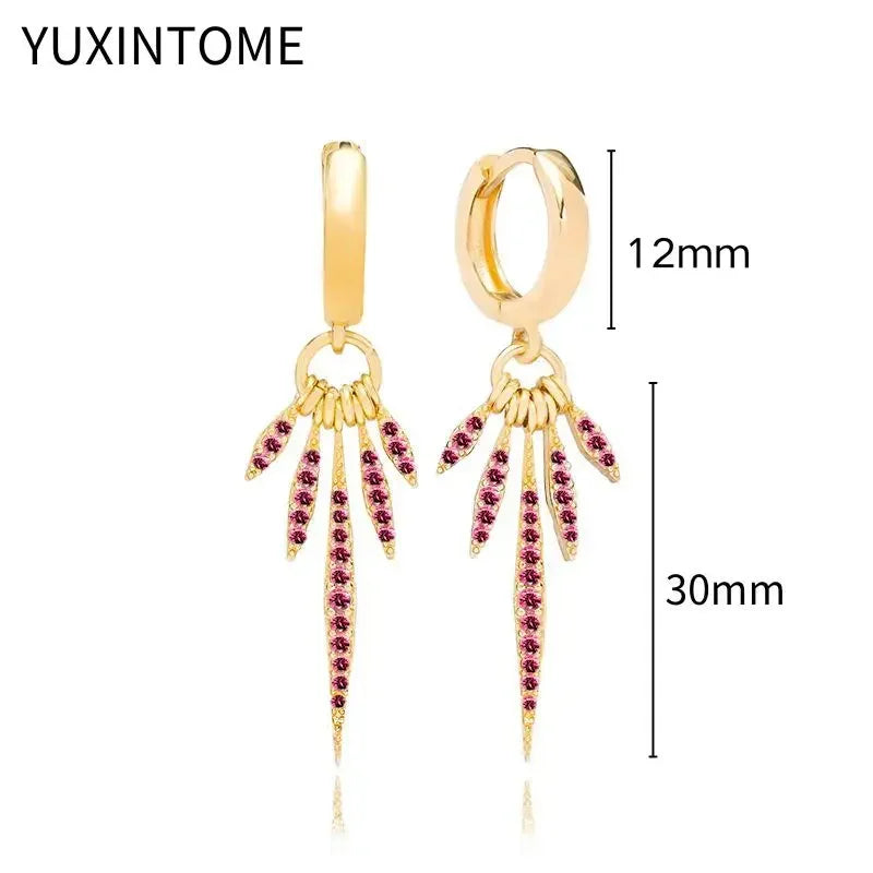 925 Silver Ear Needle Rose Red Hoop Earrings For Women Exquisite Water Drop/Flower/Heart Crystal Piercing Huggie Earring Jewelry