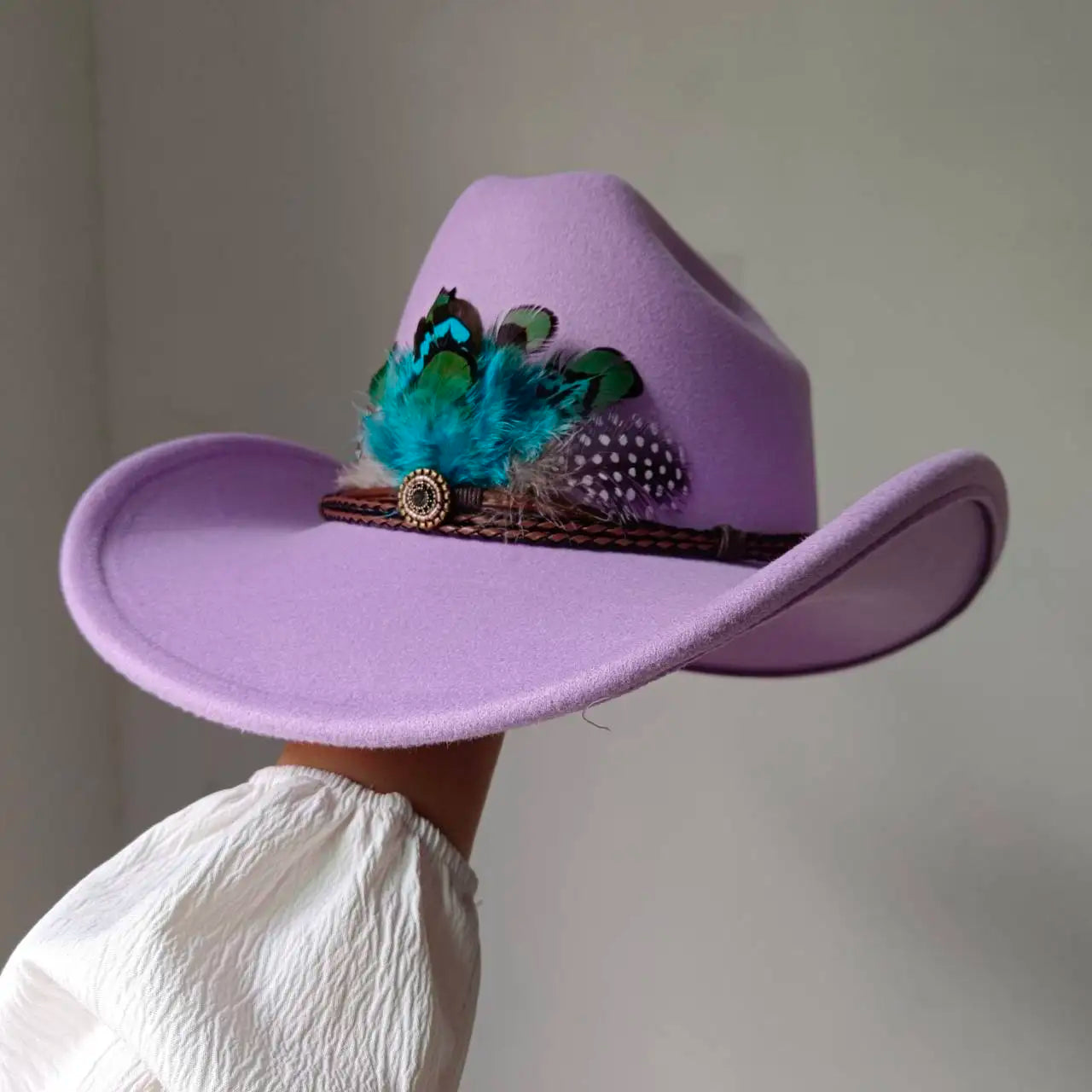 New 9CM Wide Brim Western Cowboy Hat For Men's Vintage Fascinator Cowgirl Jazz Hat Cloche Church Caps Sombrero Hombre