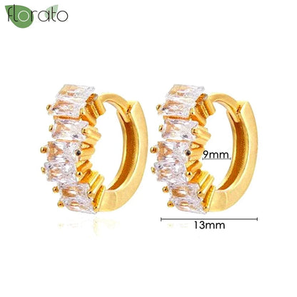 925 Sterling Silver Needle Elegant White Crystals Small Hoop Earrings for Women Fashion 18K Gold Pendant Earrings Luxury Jewelry