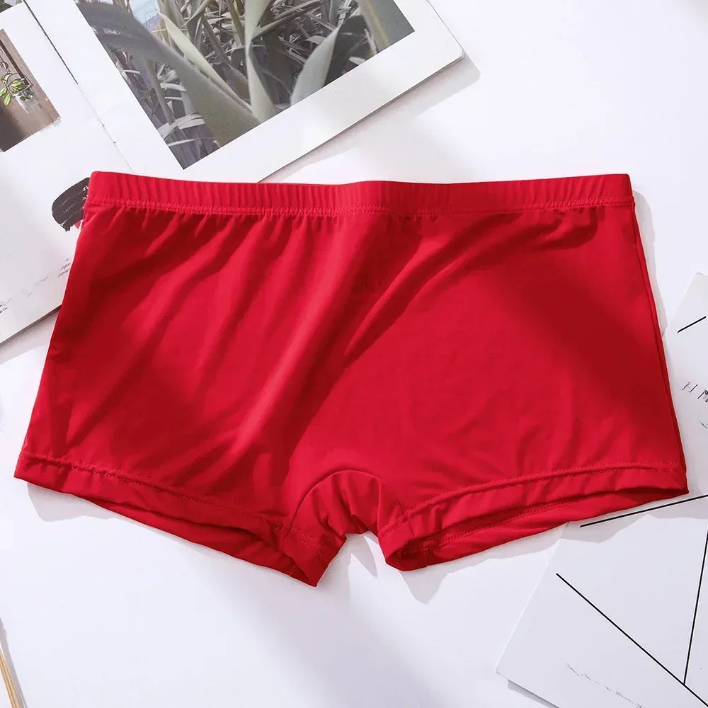 Men's Simple Trunks Ice Silk Ultra-Thin Breathable Comfy Elastic Quick Dry Sports Panties Youth Smoothy Fashionable Boxer Shorts