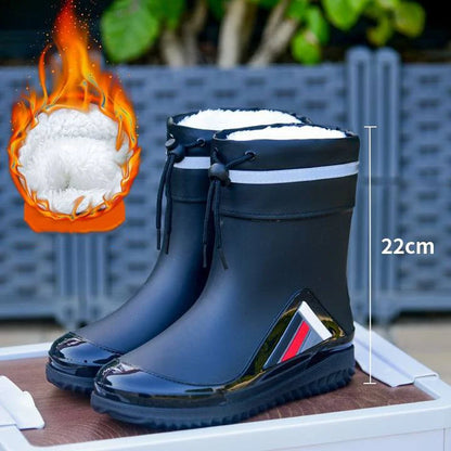 New Fashion Rain Boots for Men Mid-calf Non-slip Waterproof Rain Boots Car Washing Fishing Leisure Work Rubber Shoes with Cotton