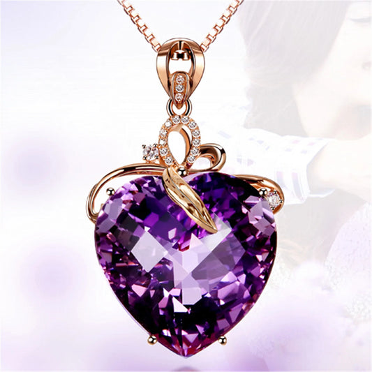 18K Gold-Plated Heart Amethyst Pendant Plated Colored Gemstone Natural Purple Diamond Necklace Fashion Jewelry