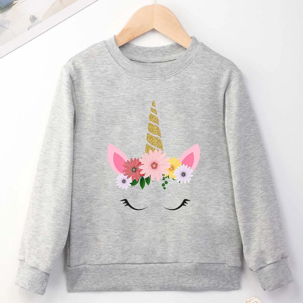 Unicorn Cute Girl Clothes Pink Sweet Style 2 to 14 Years Children Sweatshirt Aesthetic Harajuku Fashion European Kids Hoodie