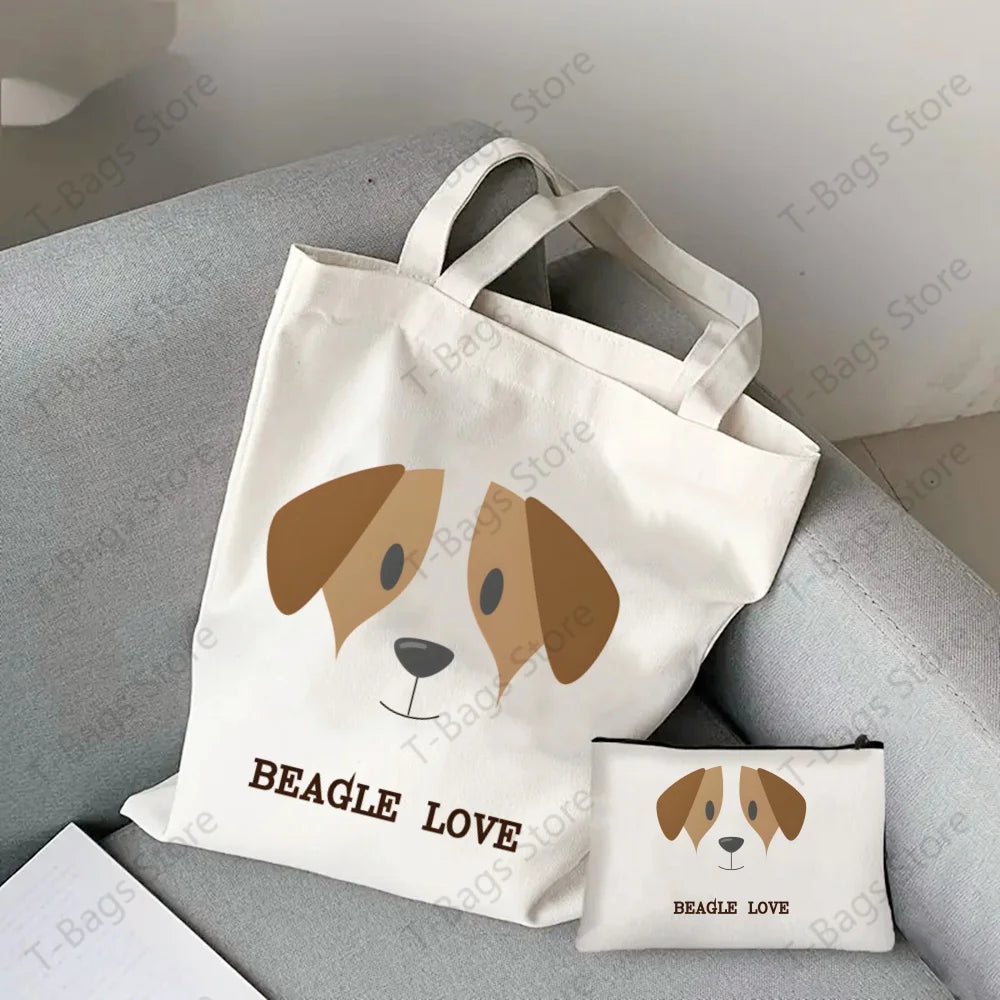 2pcs/set Beagle Bagel Dog Cute Print Tote Bag, Large Capacity Shoulder Bag, Women's Casual Handbag for Work School Shopping