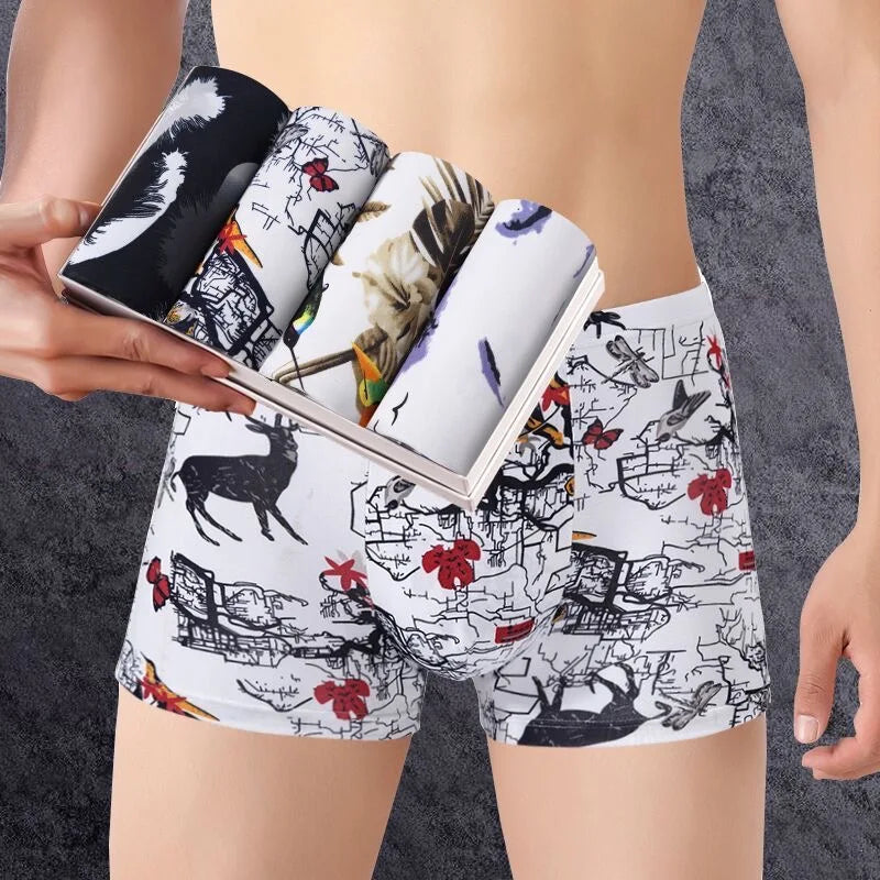 NEW Men's Panties 4pcs/Lot  Male Underpants Man Pack Shorts Boxers Underwear Fashion Sexy Mens Boxer Ultrathin Large Size L-4XL