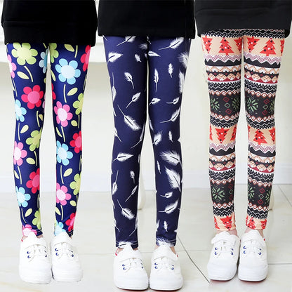 Girls Leggings Ice Cream Elastic Floral Stretch Pants Children Student Yoga Running Pants Soft Skinny Trousers Teenage 2-13Yrs