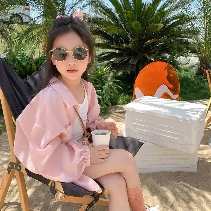 Girls Shirt and Sun-Proof Clothing 2023 Summer New Korean Style Western Style Children's Thin Coat Thin Long Sleeve Shirt