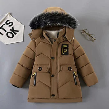 3 4 5 6 8 10 Years Winter Boys Jacket Keep Warm Fashion Fur Collar Boys Outerwear Hooded Zipper Children's Coat New Kids Clothes