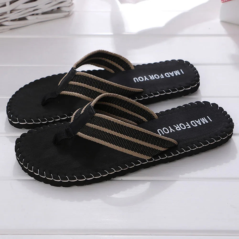 Flip-Flops For Men Summer Anti-Skid Breathable Home Outdoor Comfortable Slippers Daily Casual Regular Canvas Strap Flip-Flops