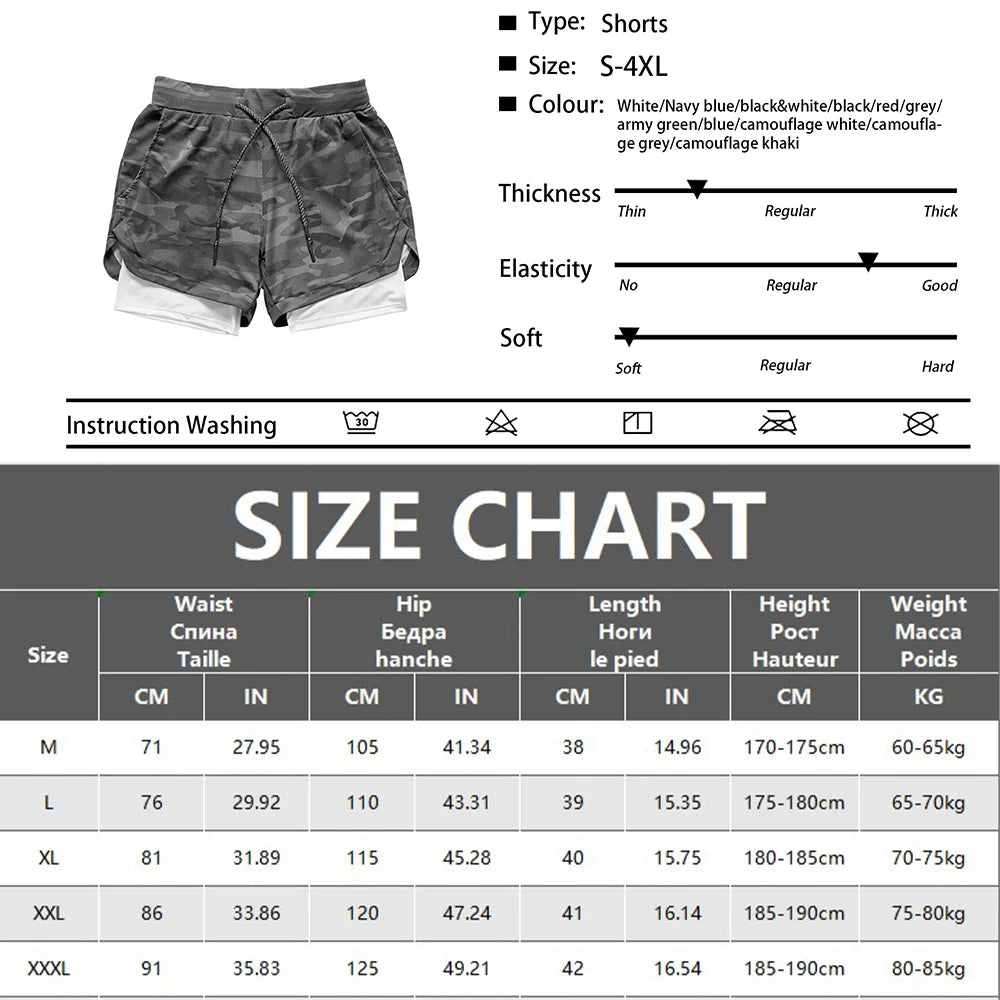 Gym Shorts Men Double-deck Workout Shorts 2 In 1 Quick Dry Workout Training Short Pants Fitness Sport Jogging Pants Running Shor