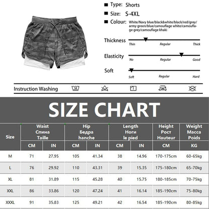 Gym Shorts Men Double-deck Workout Shorts 2 In 1 Quick Dry Workout Training Short Pants Fitness Sport Jogging Pants Running Shor