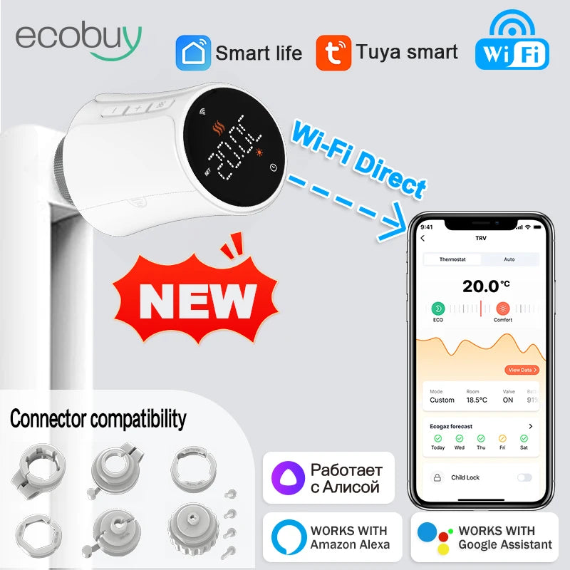 New Tuya Wifi Thermostat Radiator Actuator TRV Smart Thermostatic Valve Wifi Thermostat Temperature Controller Alexa Google Home