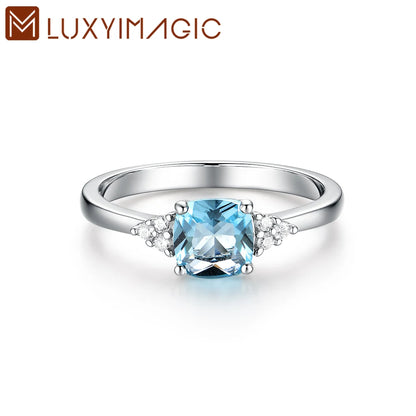 Luxyimagic Nano Aquamarine Rings for Women Silver 925 Jewelry Gemstones Birthstone Wedding Engagement Anniversary Gift for Her