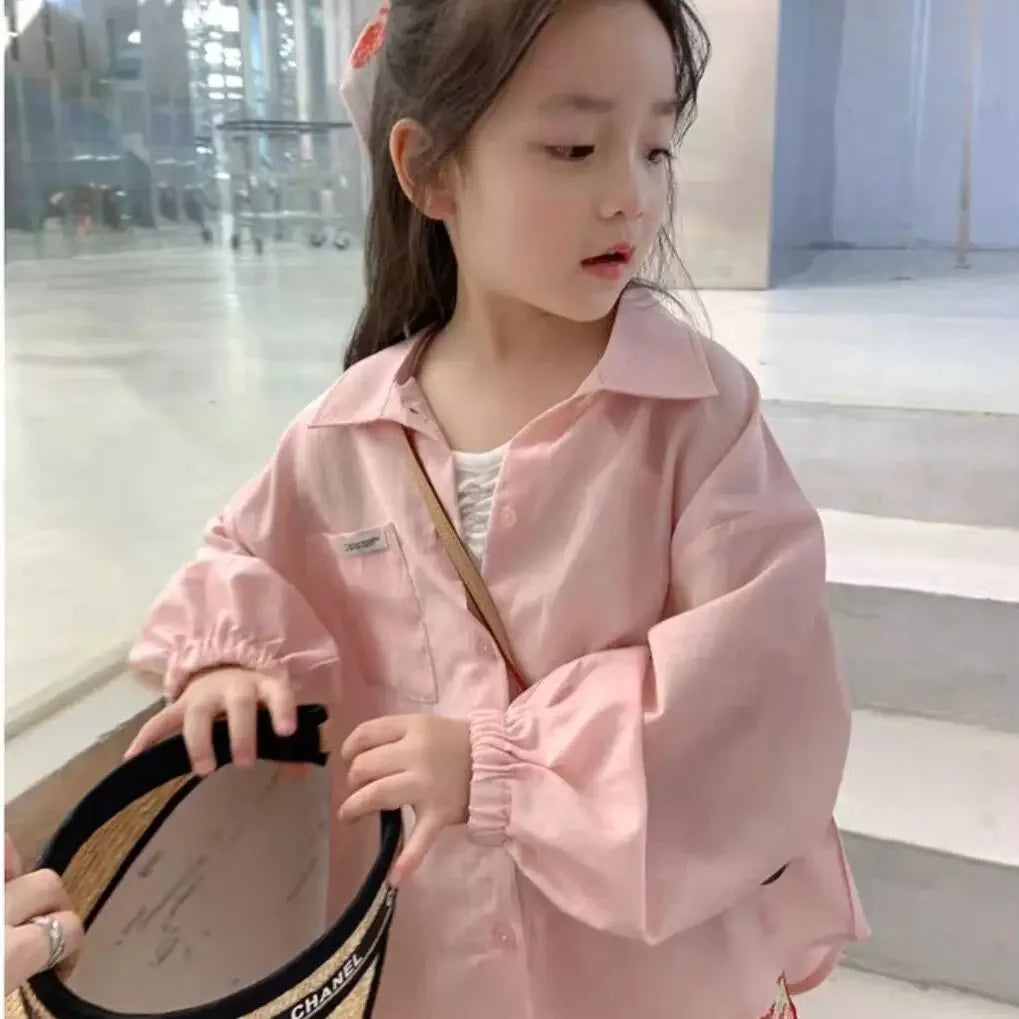 Girls Shirt and Sun-Proof Clothing 2023 Summer New Korean Style Western Style Children's Thin Coat Thin Long Sleeve Shirt