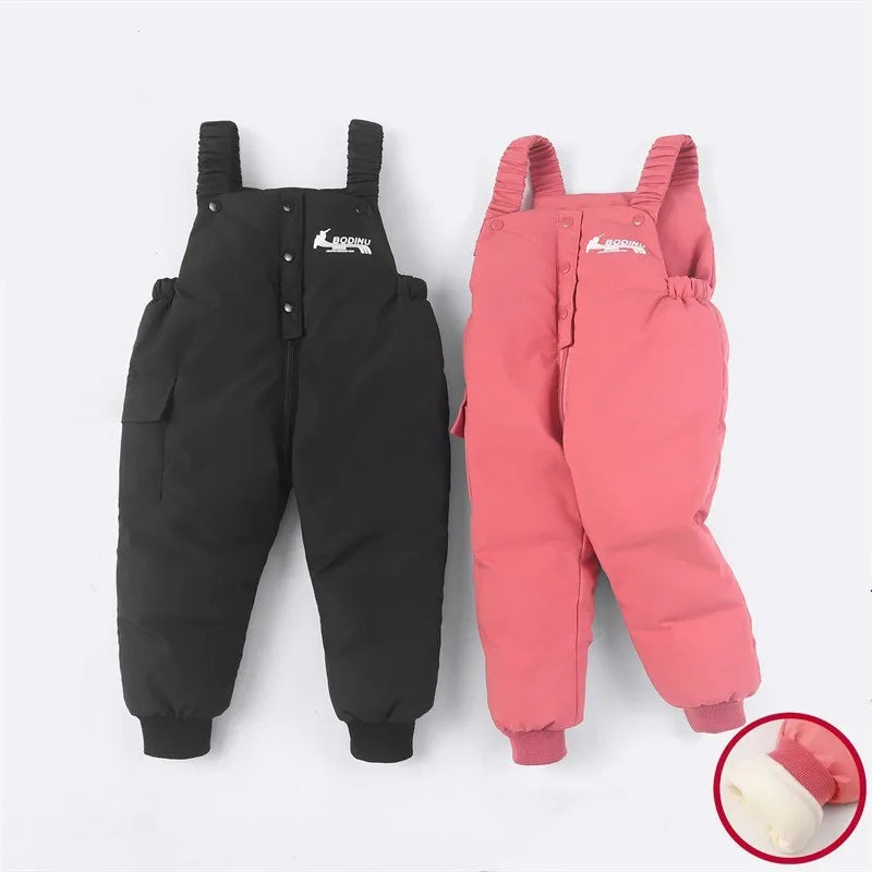 Winter Warm Overalls 1-4 Years Kid Jumpsuit Pants Girls Boys Thick Down Windproof Snow Cotton Pant High Quality Casual Clothes