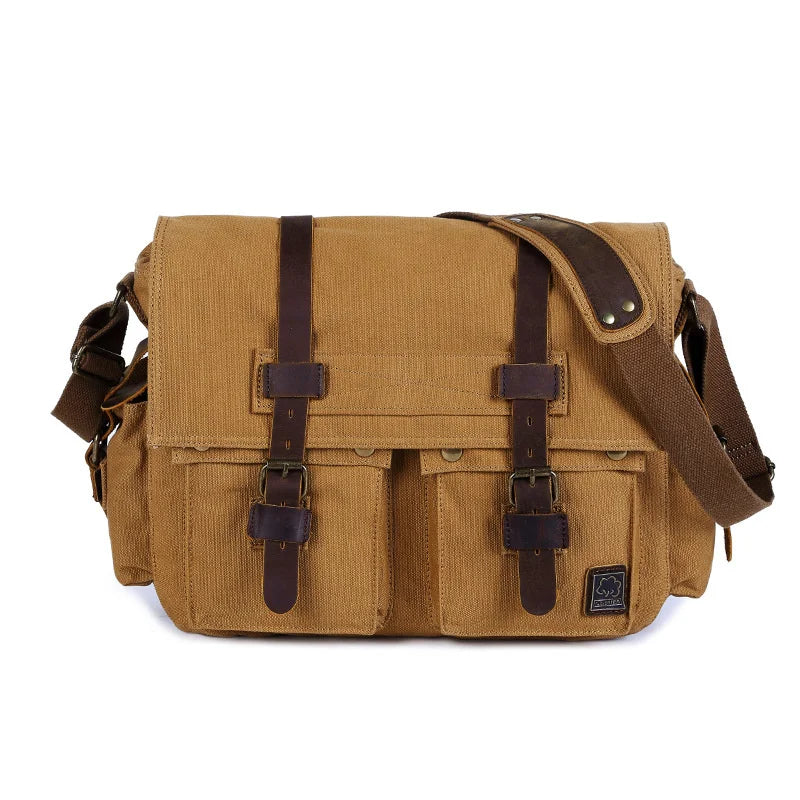 2023 Fashion Vintage Leather Canvas Women's Men's Messenger Bag Cotton Canvas Crossbody Bag Men Shoulder Bag Sling Casual Bag