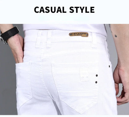 2024 New Men's Pure White Slim Casual Pants Brand Clothing Stretch Straight Gentleman's Suit Long Trousers Classic Style Male